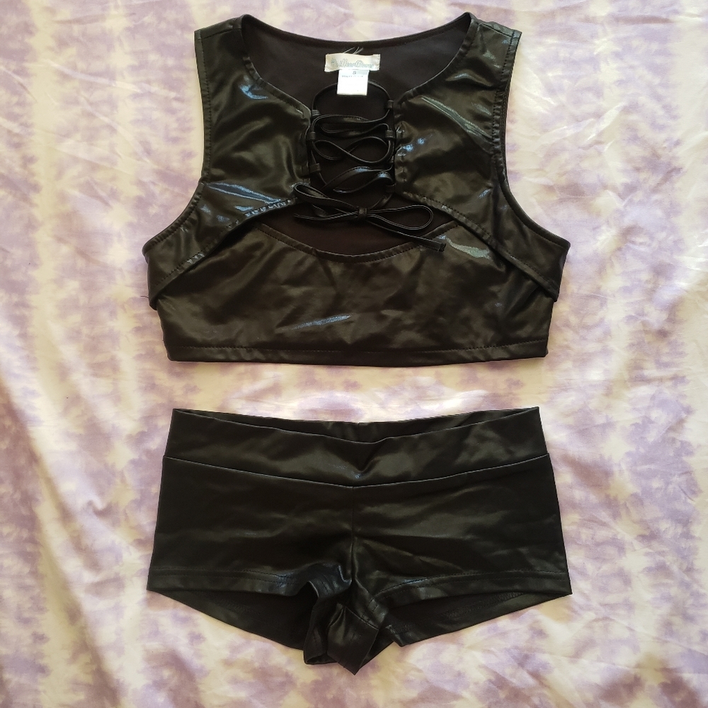 Black Pleather Female Fatale Crop Top and Hot Shorts from iHR